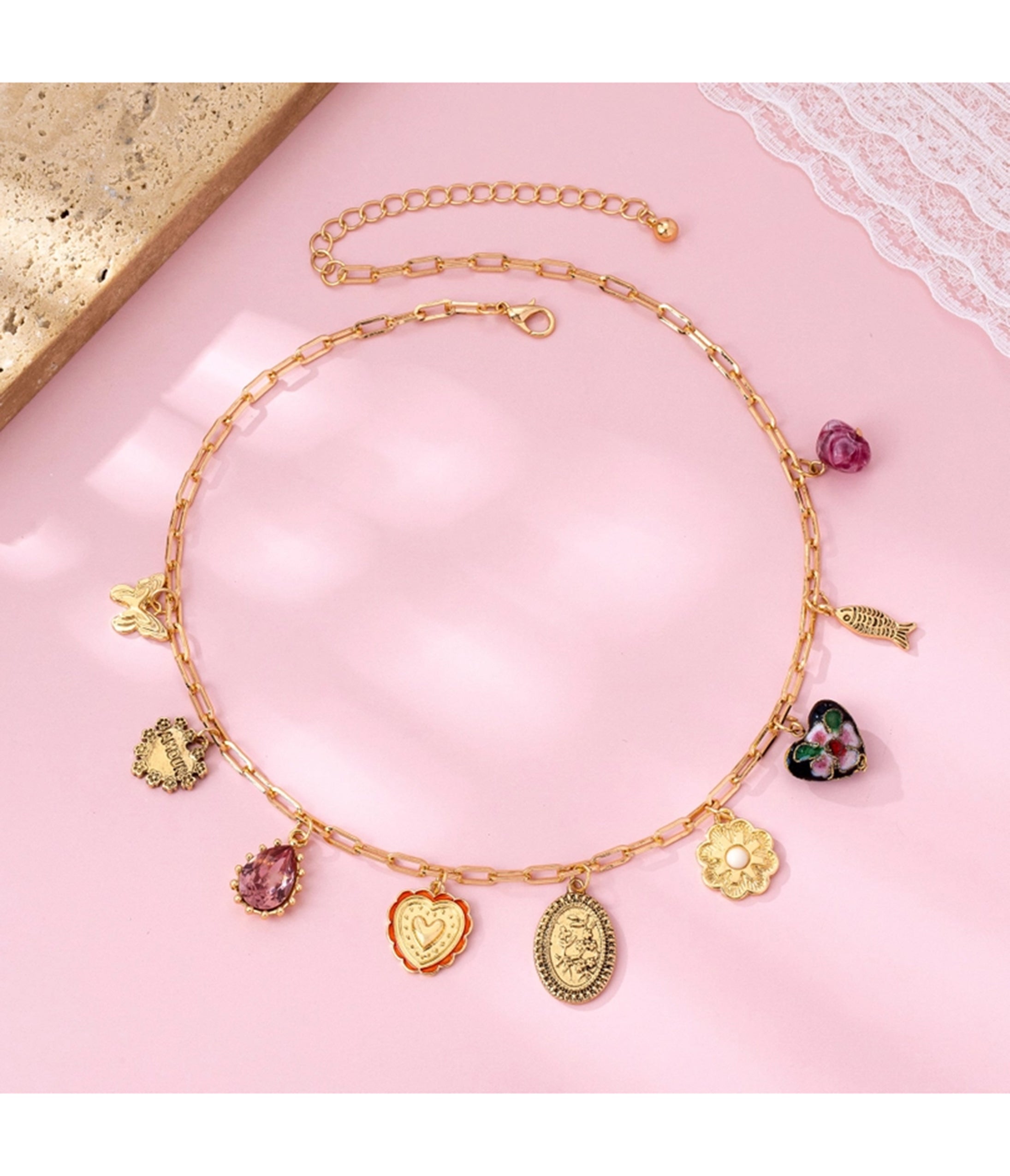 Gold Tone Multi Charm Necklace