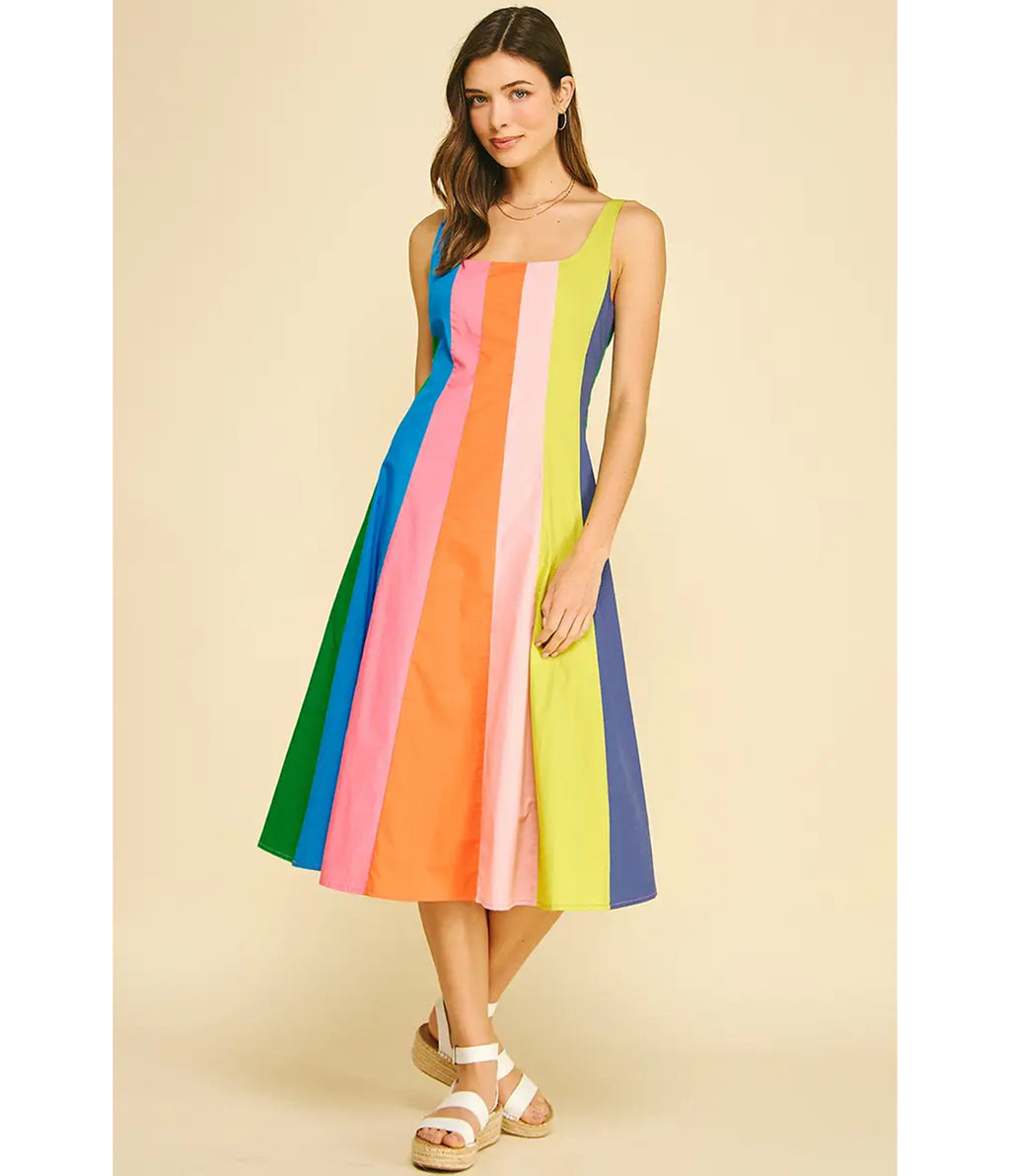 Rainbow Colorblock Midi Dress
