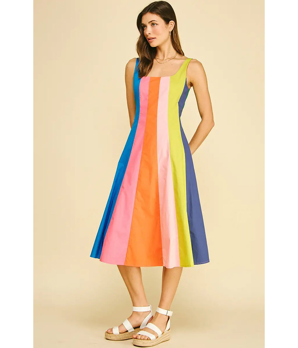 Rainbow Colorblock Midi Dress