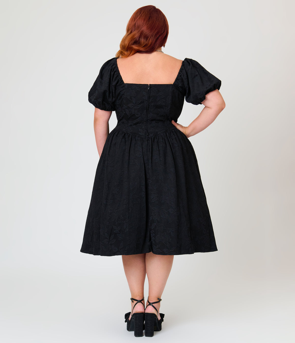 Smak Parlour Plus Size Black Brocade Janice Swing Dress