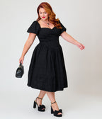 Smak Parlour Plus Size Black Brocade Janice Swing Dress