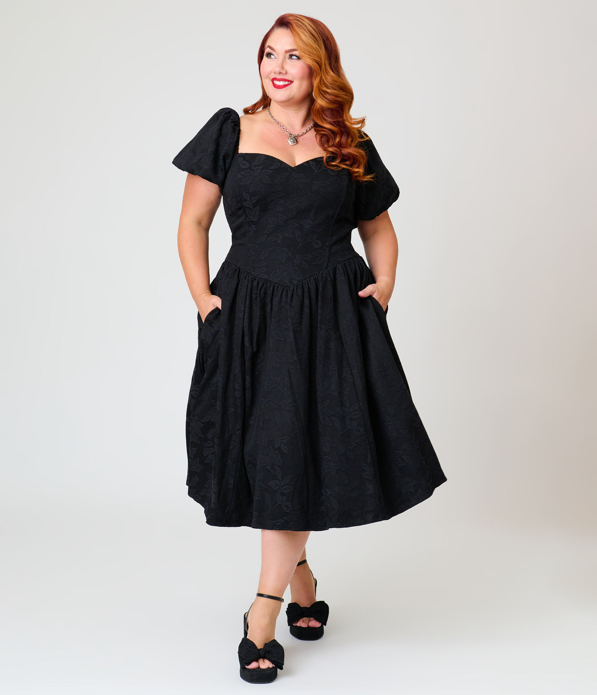 Smak Parlour Plus Size Black Brocade Janice Swing Dress