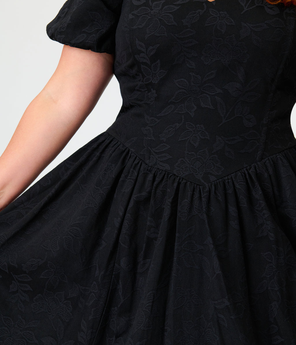 Smak Parlour Plus Size Black Brocade Janice Swing Dress