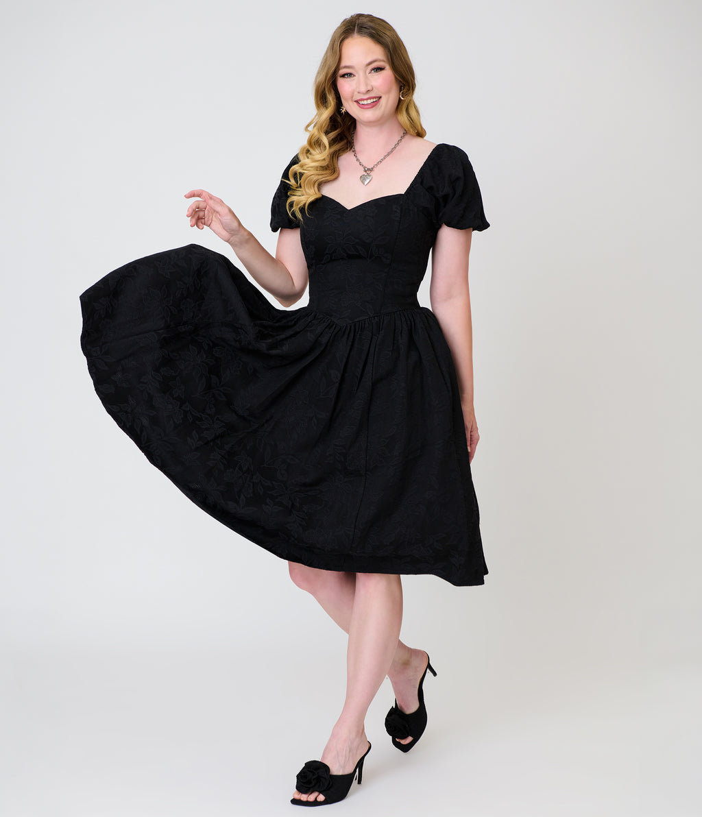 Smak Parlour Black Brocade Janice Swing Dress