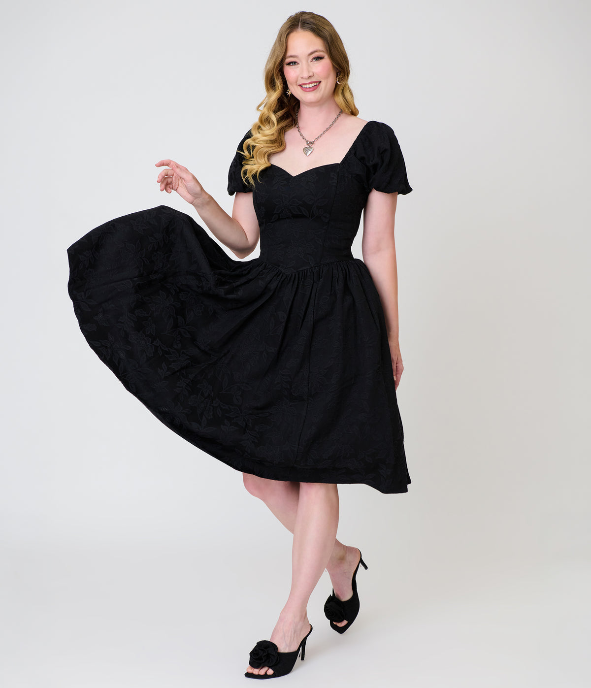 Smak Parlour Black Brocade Janice Swing Dress