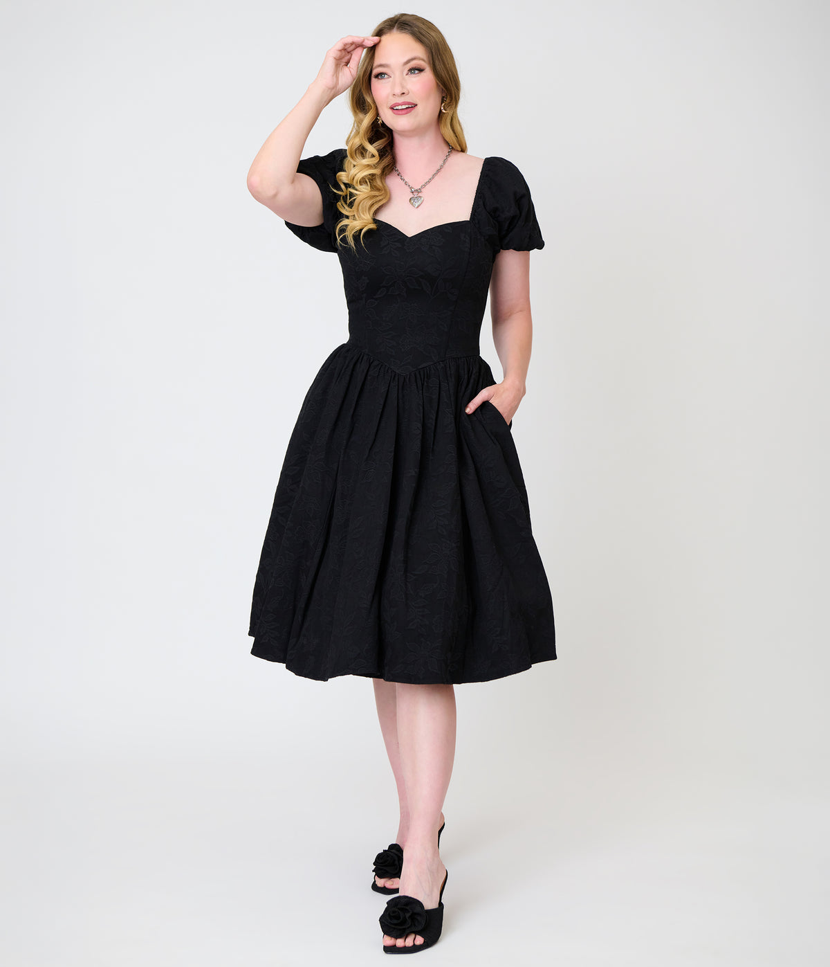 Smak Parlour Black Brocade Janice Swing Dress