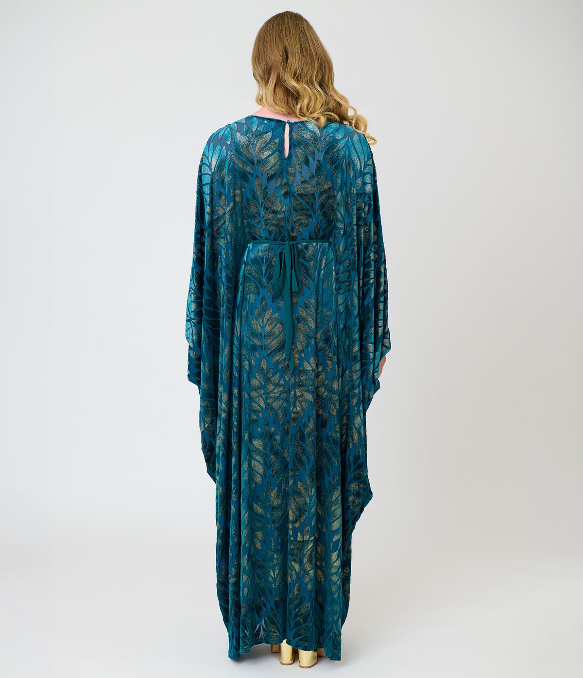 Smak Parlour Teal Velvet Burnout Batwing Caftan