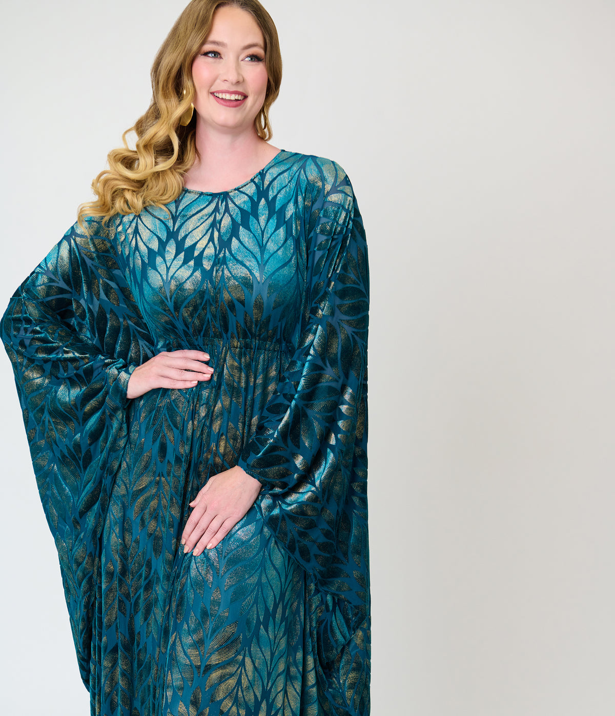Smak Parlour Teal Velvet Burnout Batwing Caftan