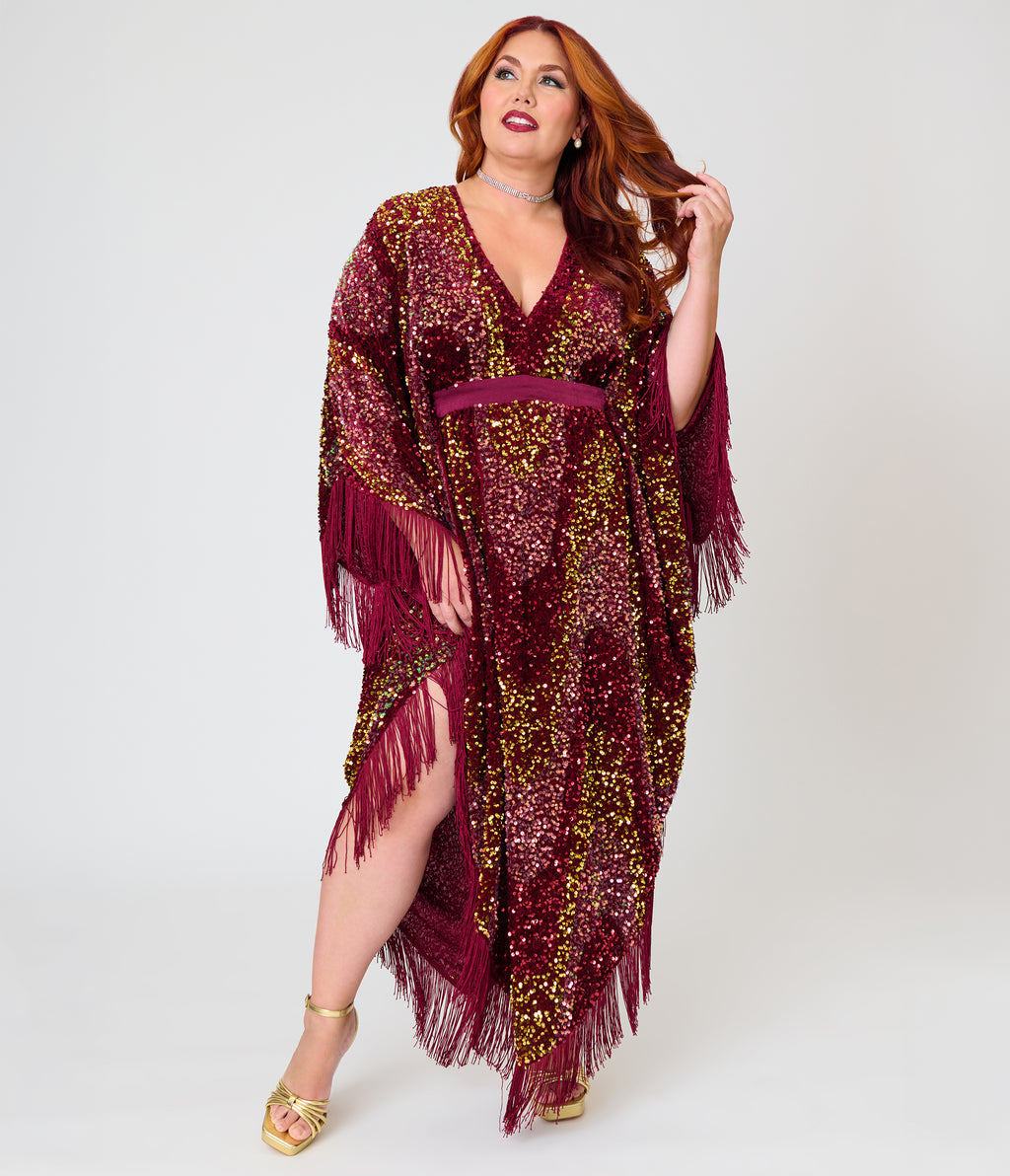 Smak Parlour Burgundy Sequin Angela Caftan Dress