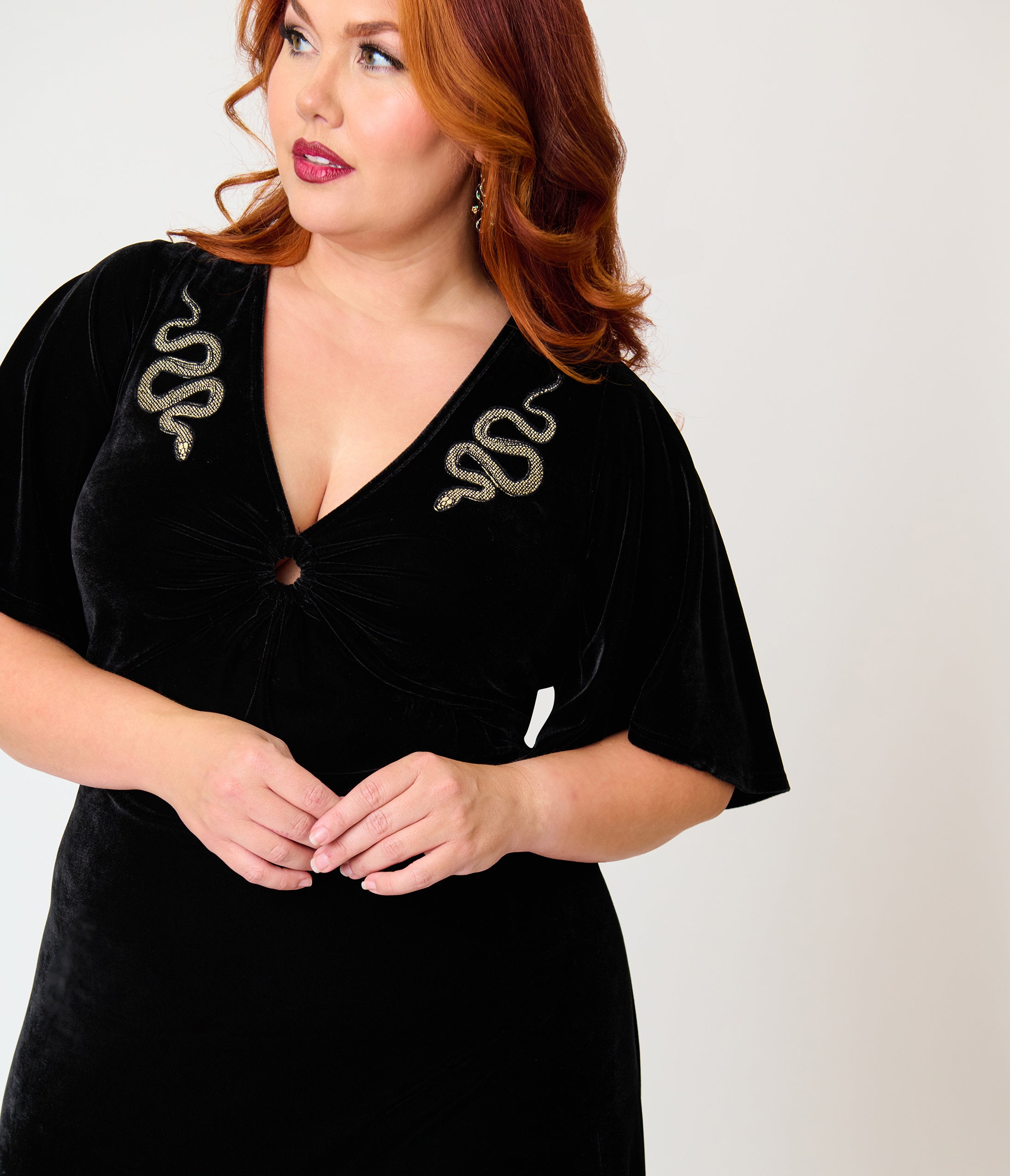 Smak Parlour Plus Size Black Velvet & Gold Snake Embroidered Nicole Maxi Dress
