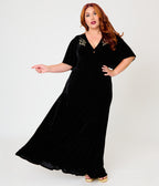 Smak Parlour Plus Size Black Velvet & Gold Snake Embroidered Nicole Maxi Dress