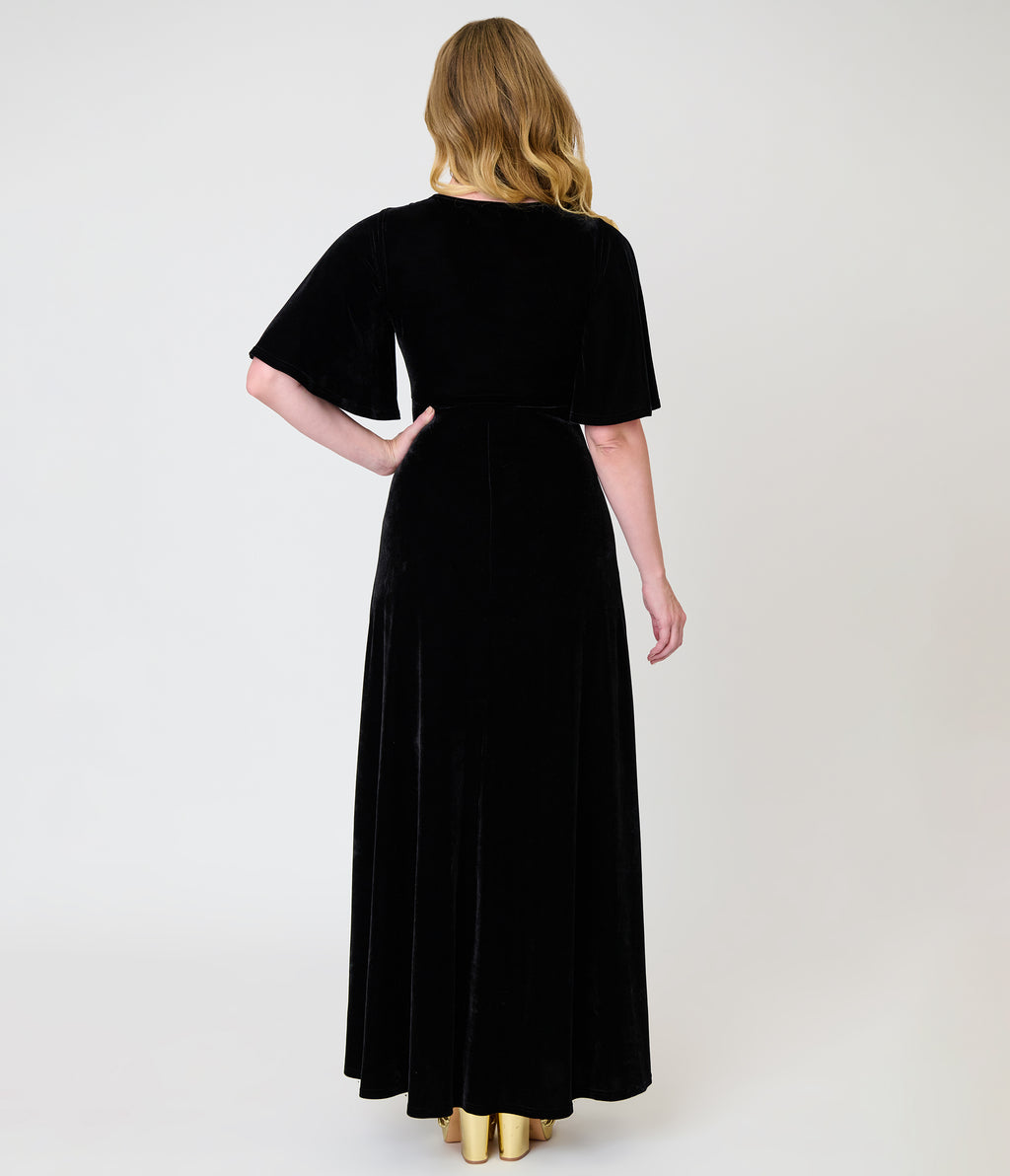 Smak Parlour Black Velvet & Gold Snake Embroidered Nicole Maxi Dress