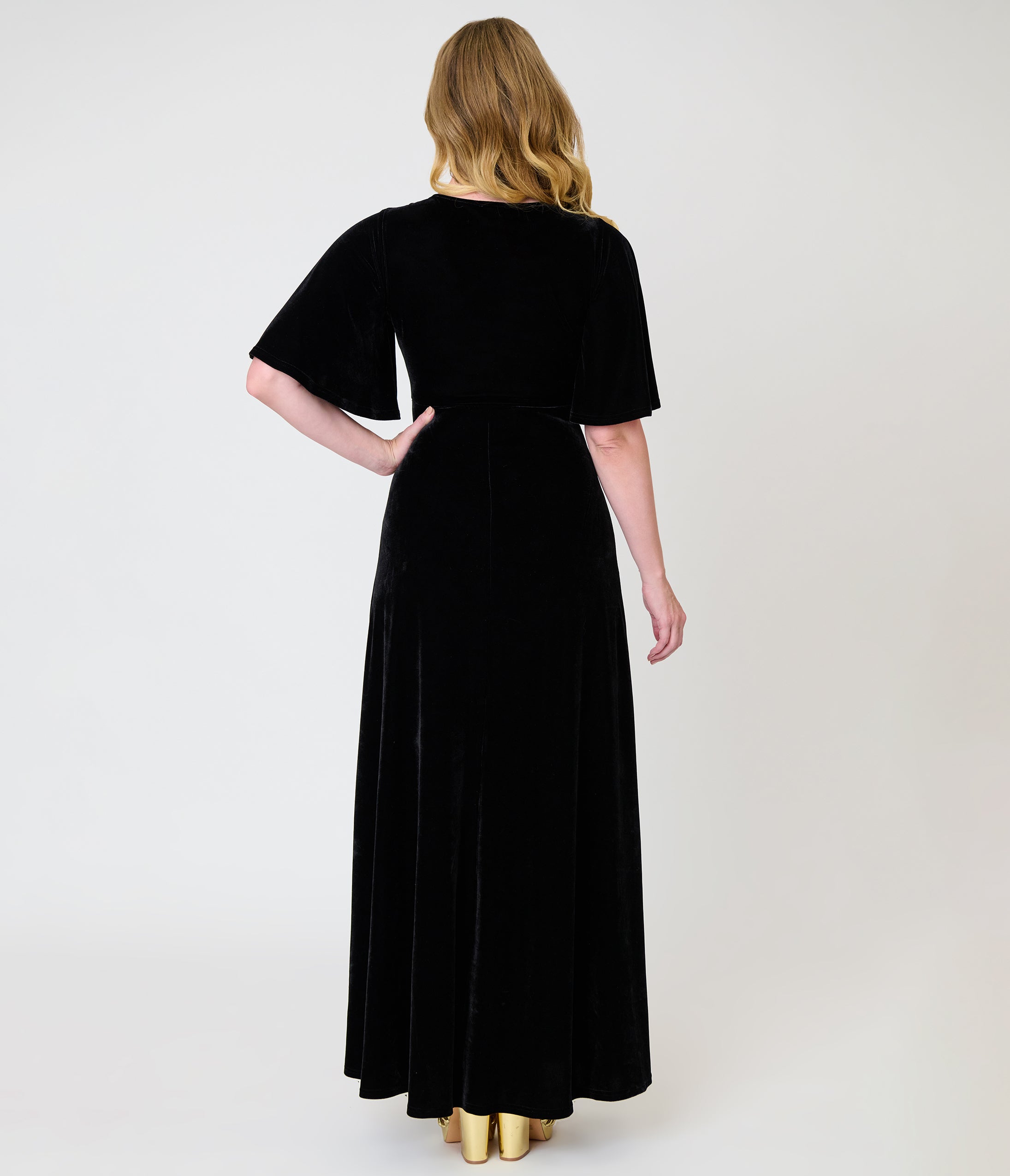 Smak Parlour Black Velvet & Gold Snake Embroidered Nicole Maxi Dress