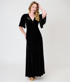 Smak Parlour Black Velvet & Gold Snake Embroidered Nicole Maxi Dress