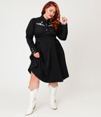 Unique Vintage Plus Size Black Lace Up Swing Skirt