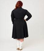 Unique Vintage Plus Size Black Lace Up Swing Skirt