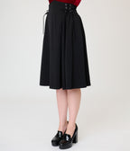 Unique Vintage Black Lace Up Swing Skirt