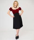 Unique Vintage Black Lace Up Swing Skirt