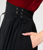 Unique Vintage Black Lace Up Swing Skirt