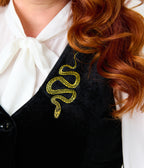 Unique Vintage Plus Size Black Velvet & Gold Snake Button Up Vest