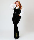 Unique Vintage Plus Size Black Velvet & Gold Snake Button Up Vest