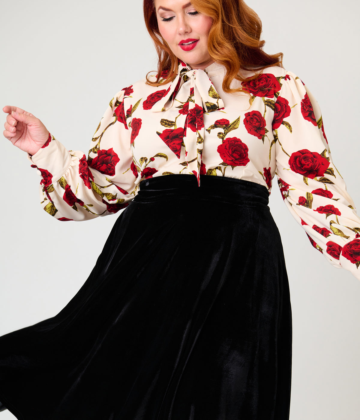 Unique Vintage Plus Size Black Velvet Vivien Swing Skirt