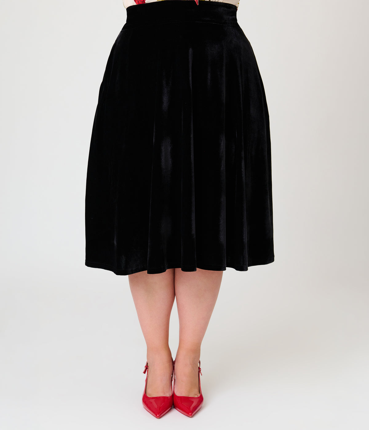 Unique Vintage Plus Size Black Velvet Vivien Swing Skirt