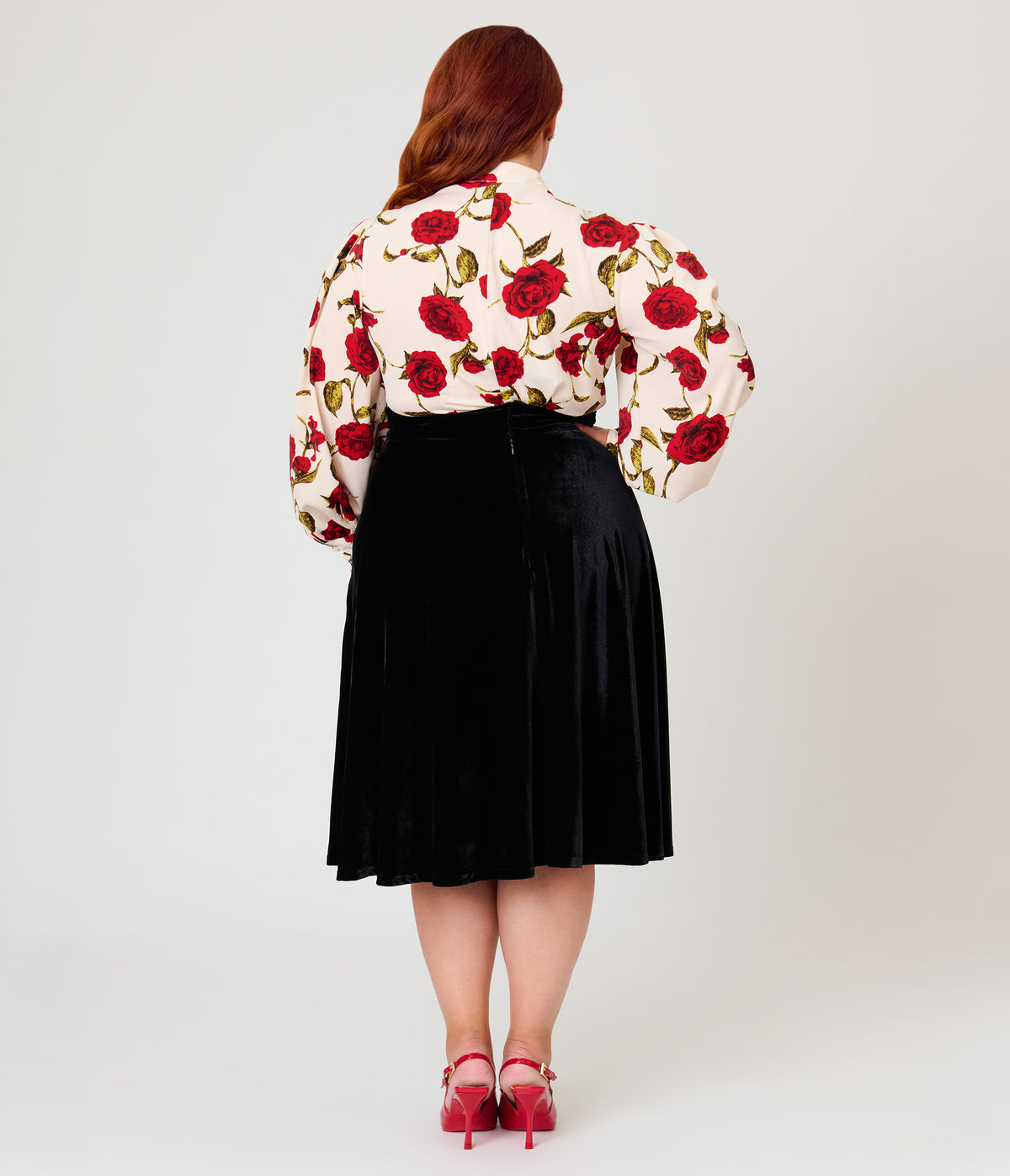 Unique Vintage Plus Size Black Velvet Vivien Swing Skirt