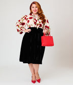 Unique Vintage Plus Size Black Velvet Vivien Swing Skirt