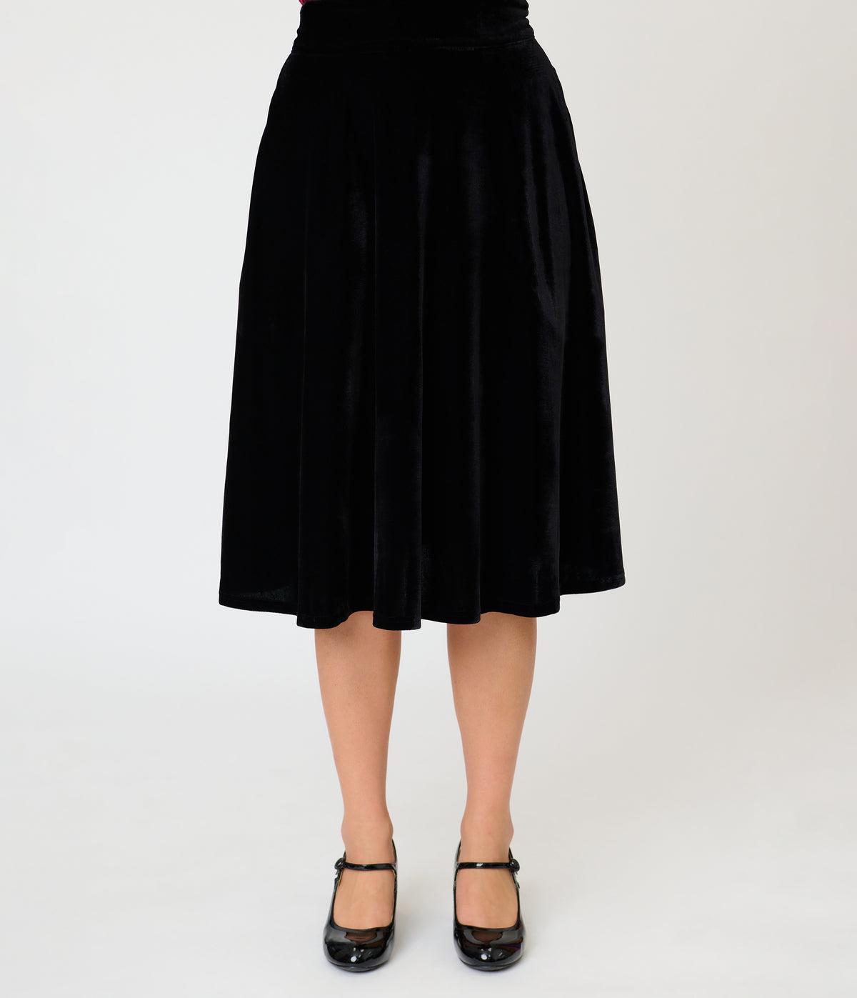 Unique Vintage Black Velvet Vivien Swing Skirt