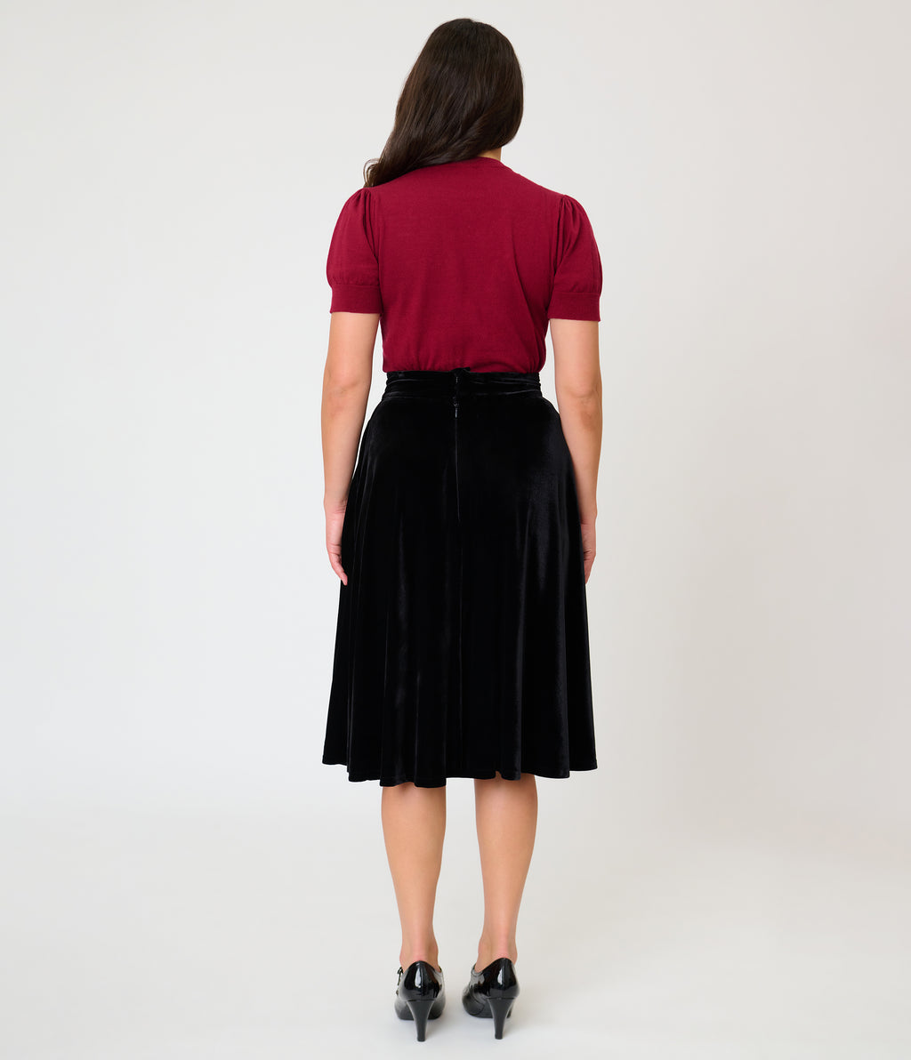 Unique Vintage Black Velvet Vivien Swing Skirt