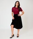 Unique Vintage Black Velvet Vivien Swing Skirt
