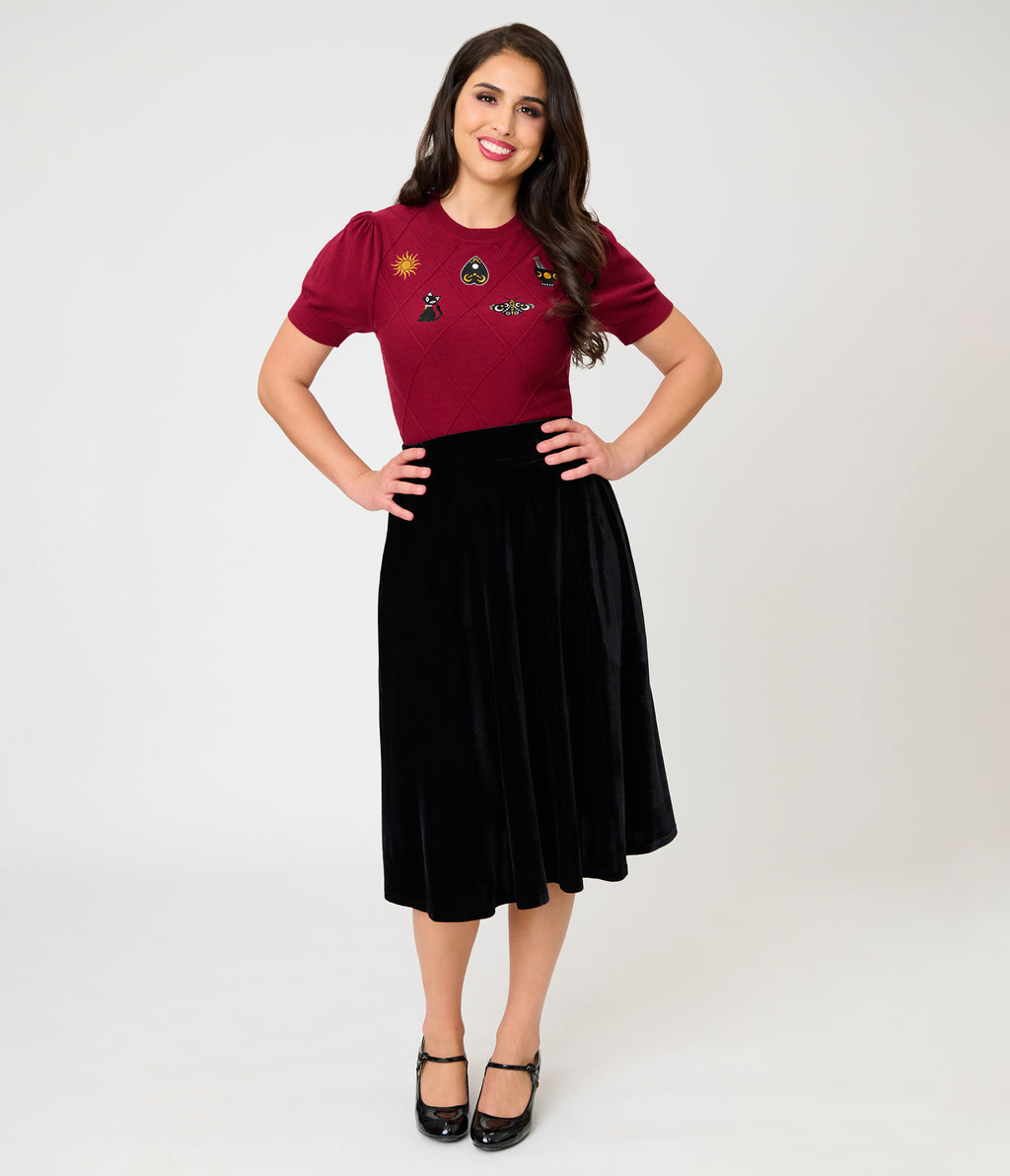 Unique Vintage Black Velvet Vivien Swing Skirt
