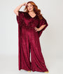 Unique Vintage Plus Size Burgundy & Gold Stars Caftan Jumpsuit