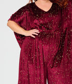 Unique Vintage Plus Size Burgundy & Gold Stars Caftan Jumpsuit