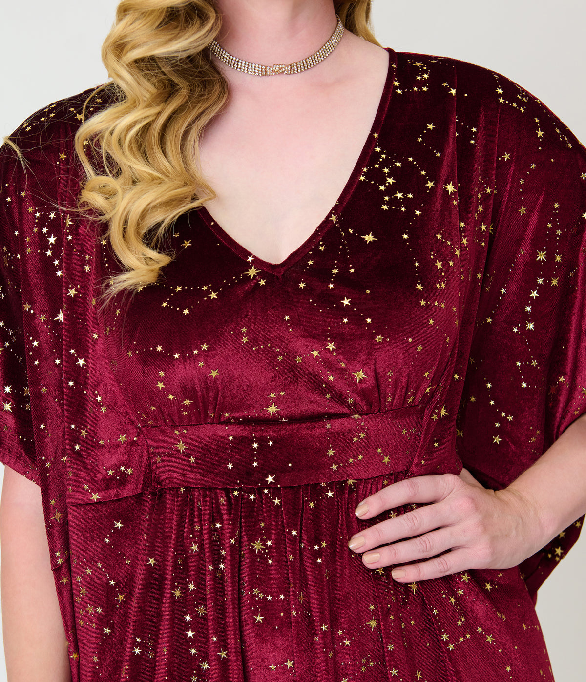 Unique Vintage Burgundy & Gold Stars Caftan Jumpsuit