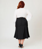 Unique Vintage Plus Size Black & Gold Pinstripe Tina Trumpet Skirt
