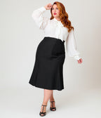 Unique Vintage Plus Size Black & Gold Pinstripe Tina Trumpet Skirt