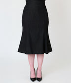 Unique Vintage Black & Gold Pinstripe Tina Trumpet Skirt