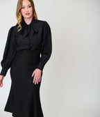 Unique Vintage Black & Gold Pinstripe Tina Trumpet Skirt