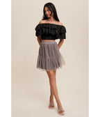 Black Tiered Ruffle Smocked Crop Top