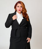 Unique Vintage Plus Size Black & Gold Pinstripe Belted Jacket