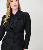 Unique Vintage Black & Gold Pinstripe Belted Jacket