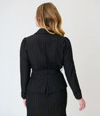 Unique Vintage Black & Gold Pinstripe Belted Jacket