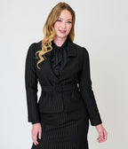 Unique Vintage Black & Gold Pinstripe Belted Jacket