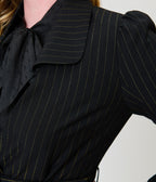 Unique Vintage Black & Gold Pinstripe Belted Jacket