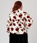 Unique Vintage Plus Size Ivory Rose Print Long Sleeve Gwen Blouse