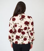 Unique Vintage Ivory Rose Print Long Sleeve Gwen Blouse