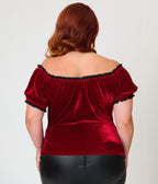 Unique Vintage Plus Size Burgundy Velvet Bernadette Top