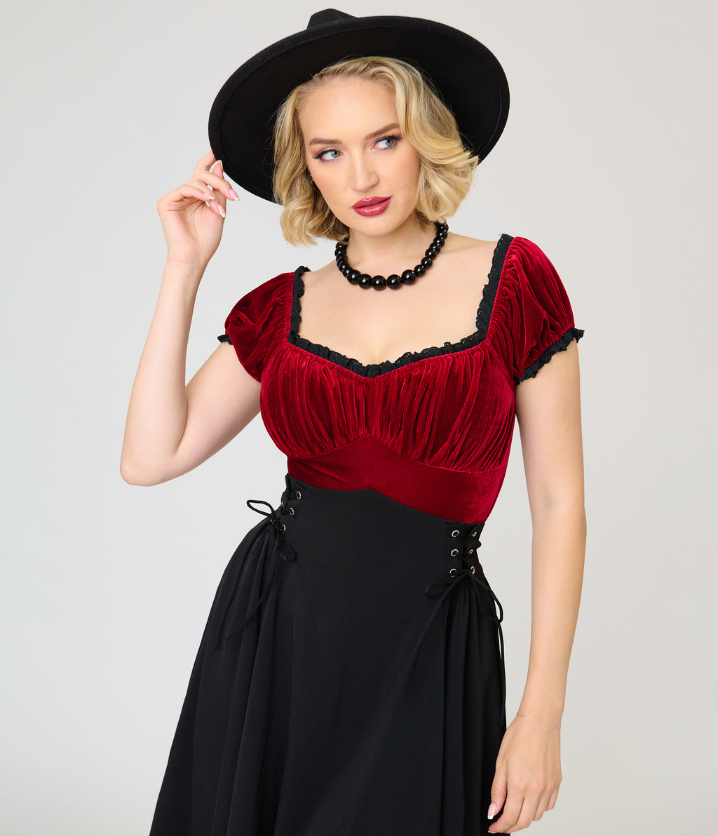 Unique Vintage Burgundy Velvet Bernadette Top